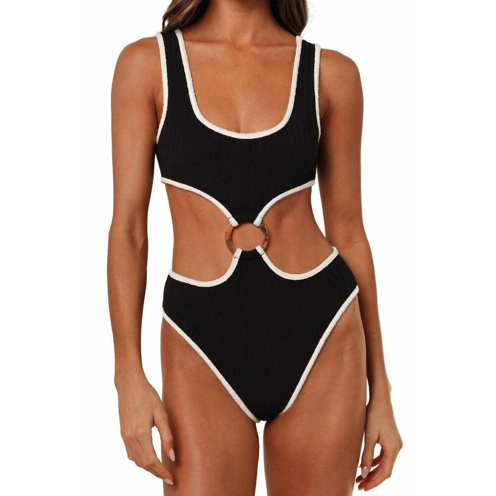 NEW MONTCE ky one-piece swimsuit in black cream binded terry rib